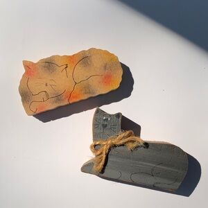 Set of Two Small Handmade Vintage wooden folk art cats